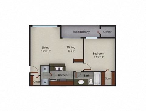 Floor plan for 1 bed, 1 bath, 698 sqft